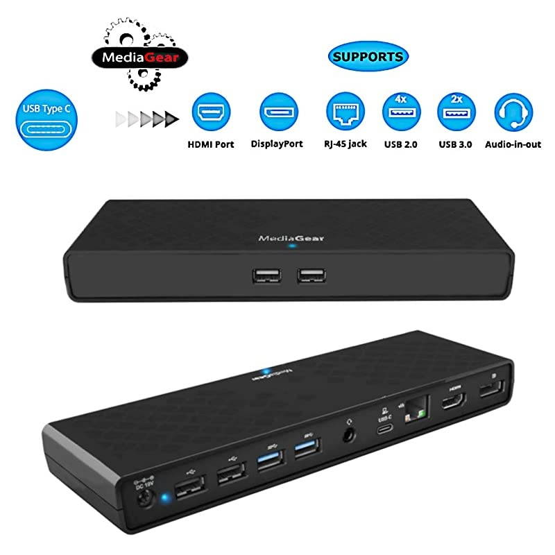 USB C Docking Station w 45W Laptop Power Delivery Dual HDMI+DisplayPort USB 3020 Ethernet AudioMic Jack Bundle 65W AC Adapter CC Cable CA Dongle for Mac amp Windows OS