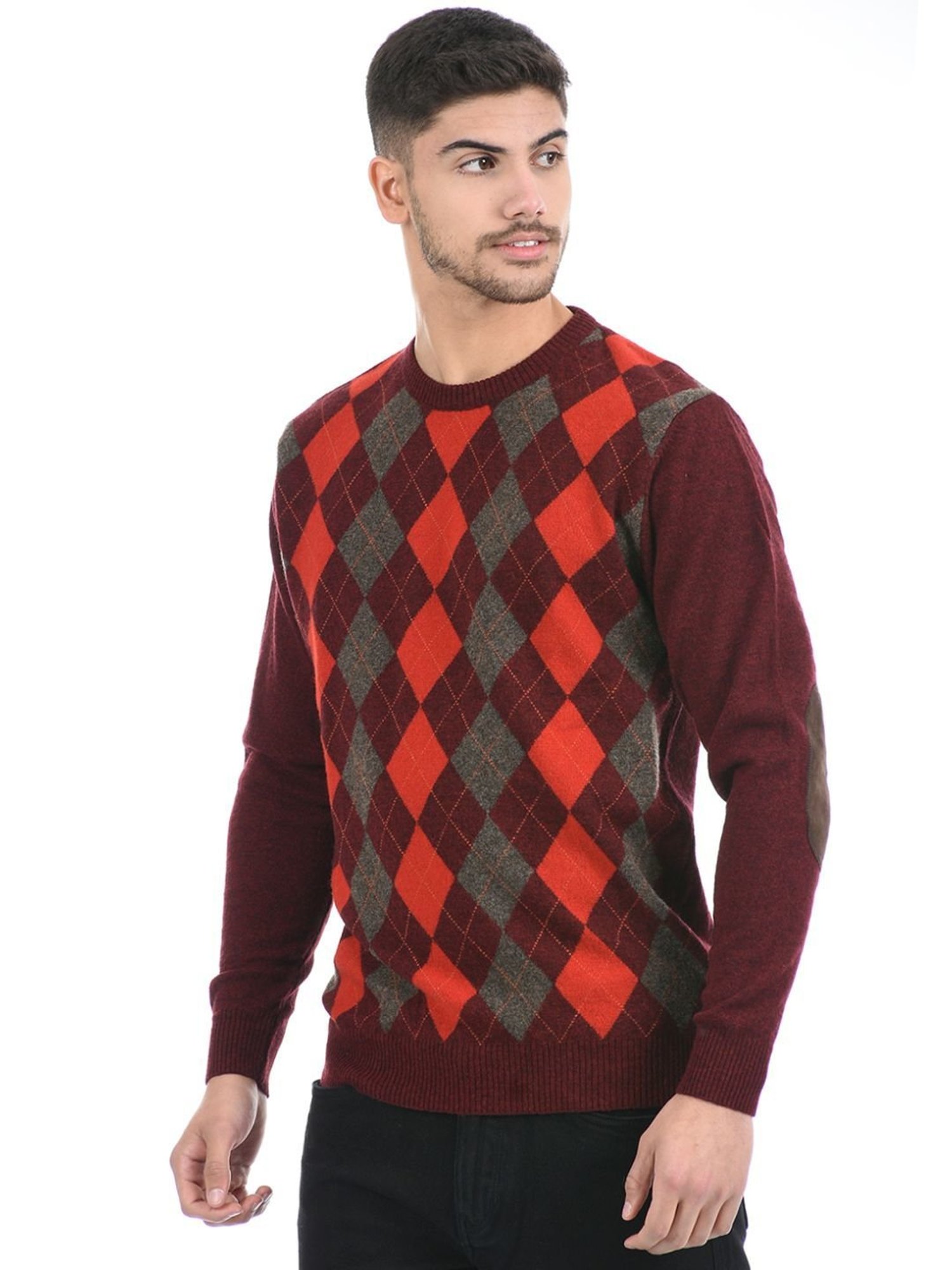 London Fog Maroon Regular Fit Argyle Sweater