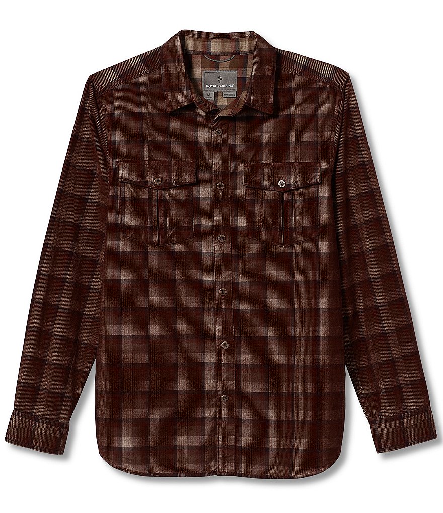 Royal Robbins Covert Cord Plaid Checkered Organic Cotton Long-Sleeve Woven Shirt