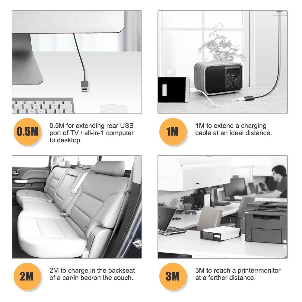 CableCreation 6.6FT USB 2.0 Extension Cable, USB A Male to Female extension lead for Gamepad, Flash Drive, Mouse, Keyboard, Printer, Scanner, Card Reader, 2 Meters, Black