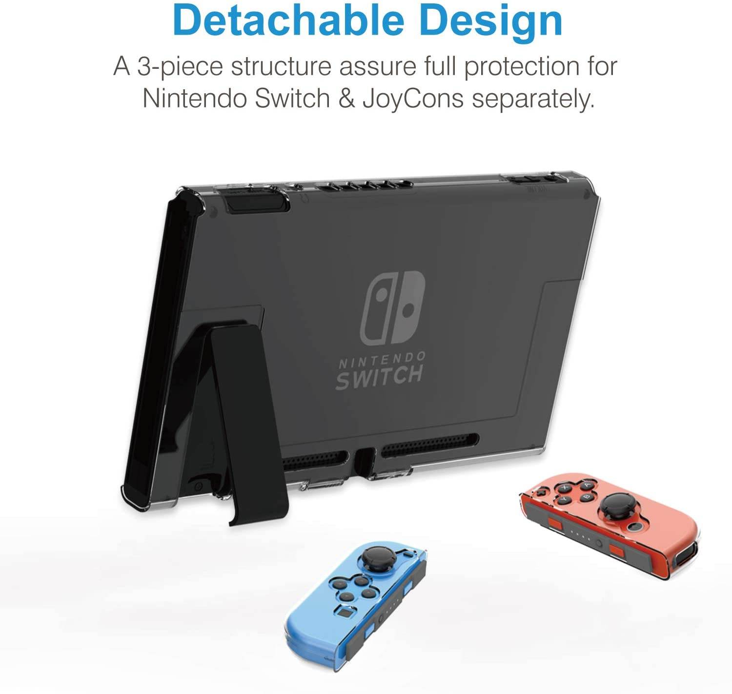 HEYSTOP Dockable Case Compatible with Nintendo Switch, Clear Protective Case Cover with a Tempered Glass Screen Protector and Thumb Stick Caps
