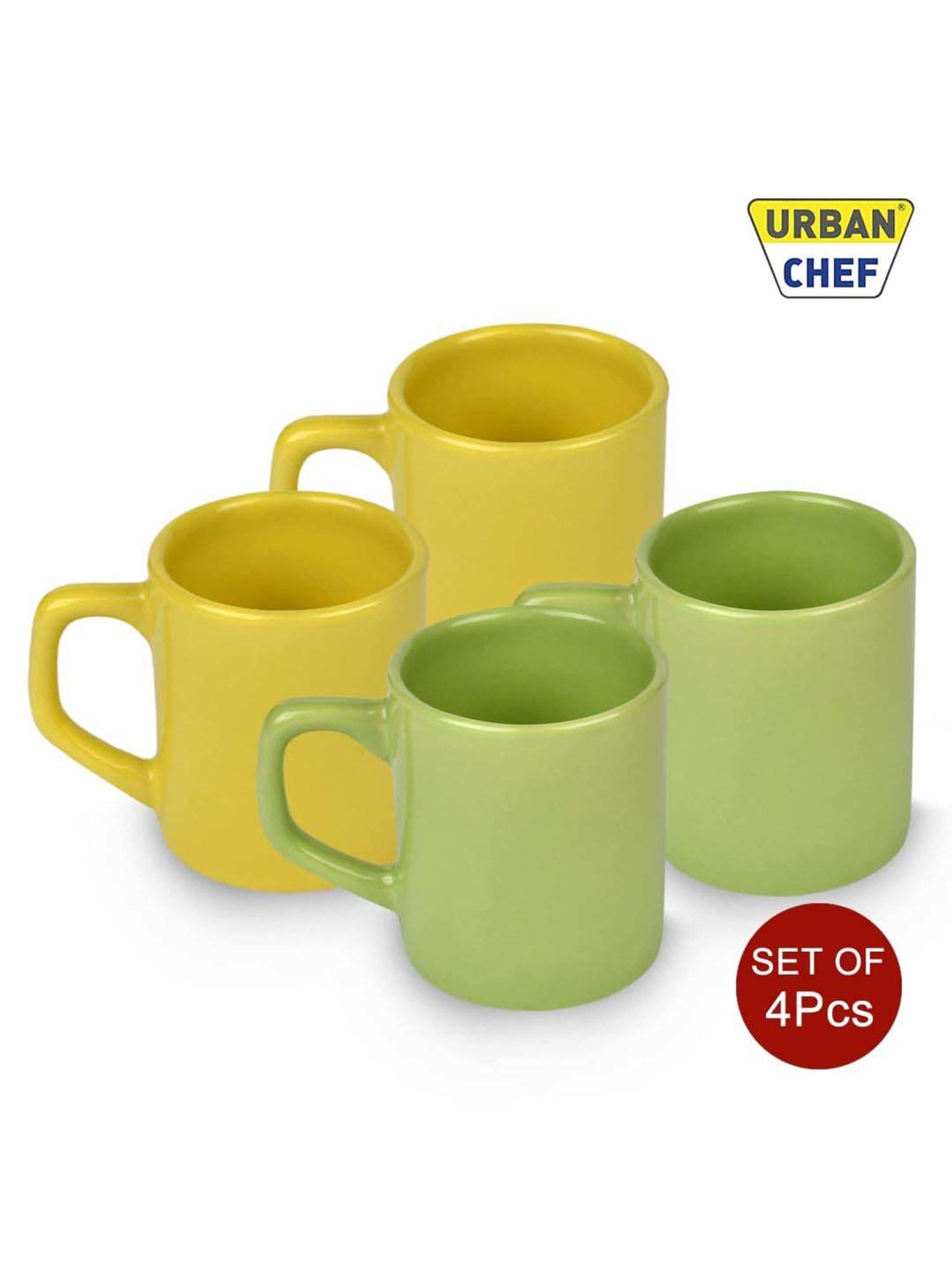 Urban Chef Parrot Green & Yellow Ceramic Droite Handcrafted Microwave Safe Cup - Set of 4