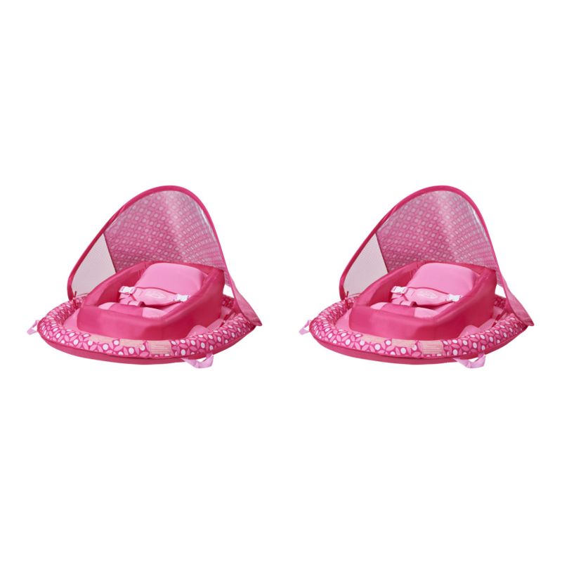 SwimWays Infant Baby Inflatable Swimming Pool Spring Float with Shade Canopy and 3 Point Harness for Ages 3 to 9 Months, Pink Flower (2 Pack)