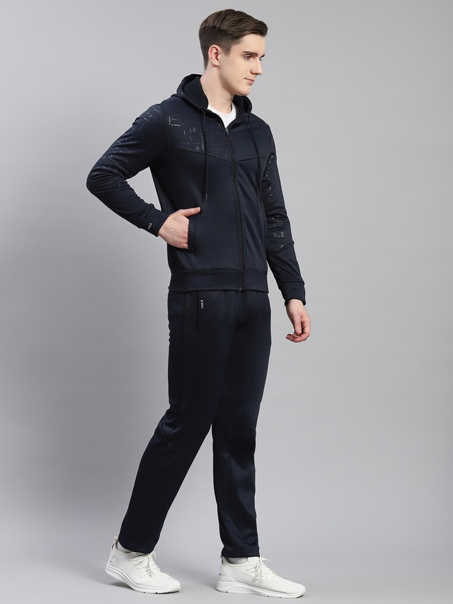 Rock.It Navy Blue Regular Fit Printed Tracksuits