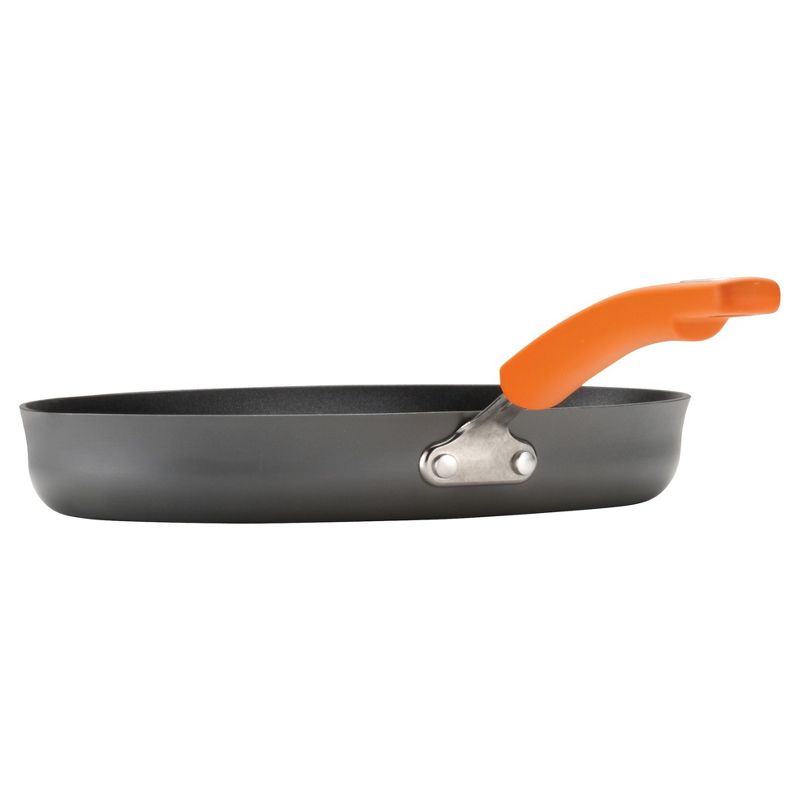 Rachael Ray Hard-Anodized Nonstick 14-Inch Skillet with Helper Handle - Gray with Orange Handle