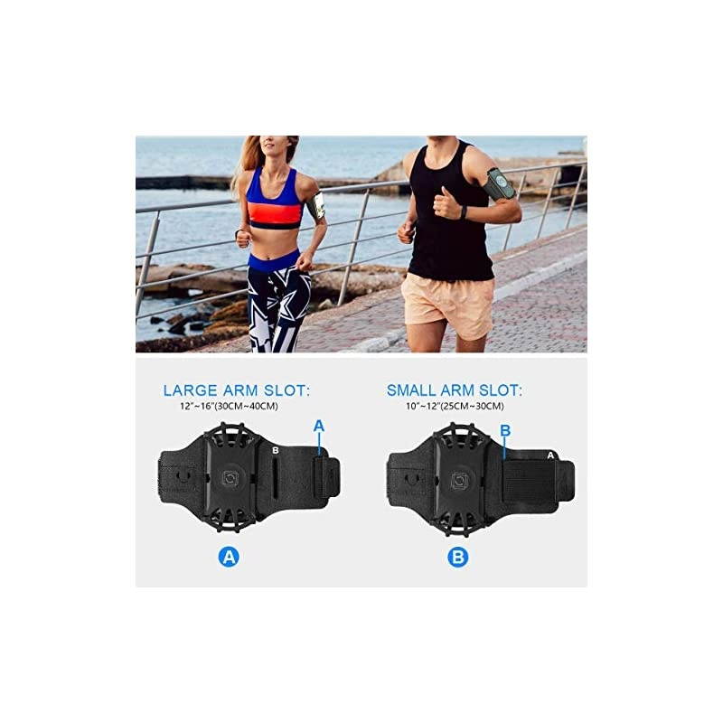 Running Armband for iPhone 12 Pro 11 Pro Max X XR XS 8 7 6 6s Plus,Galaxy S20 S10 S9 Plus, Note 20/10/9/8, 360&deg;Rotatable with Key Holder Phone Armband for Hiking Biking Walking(Black)