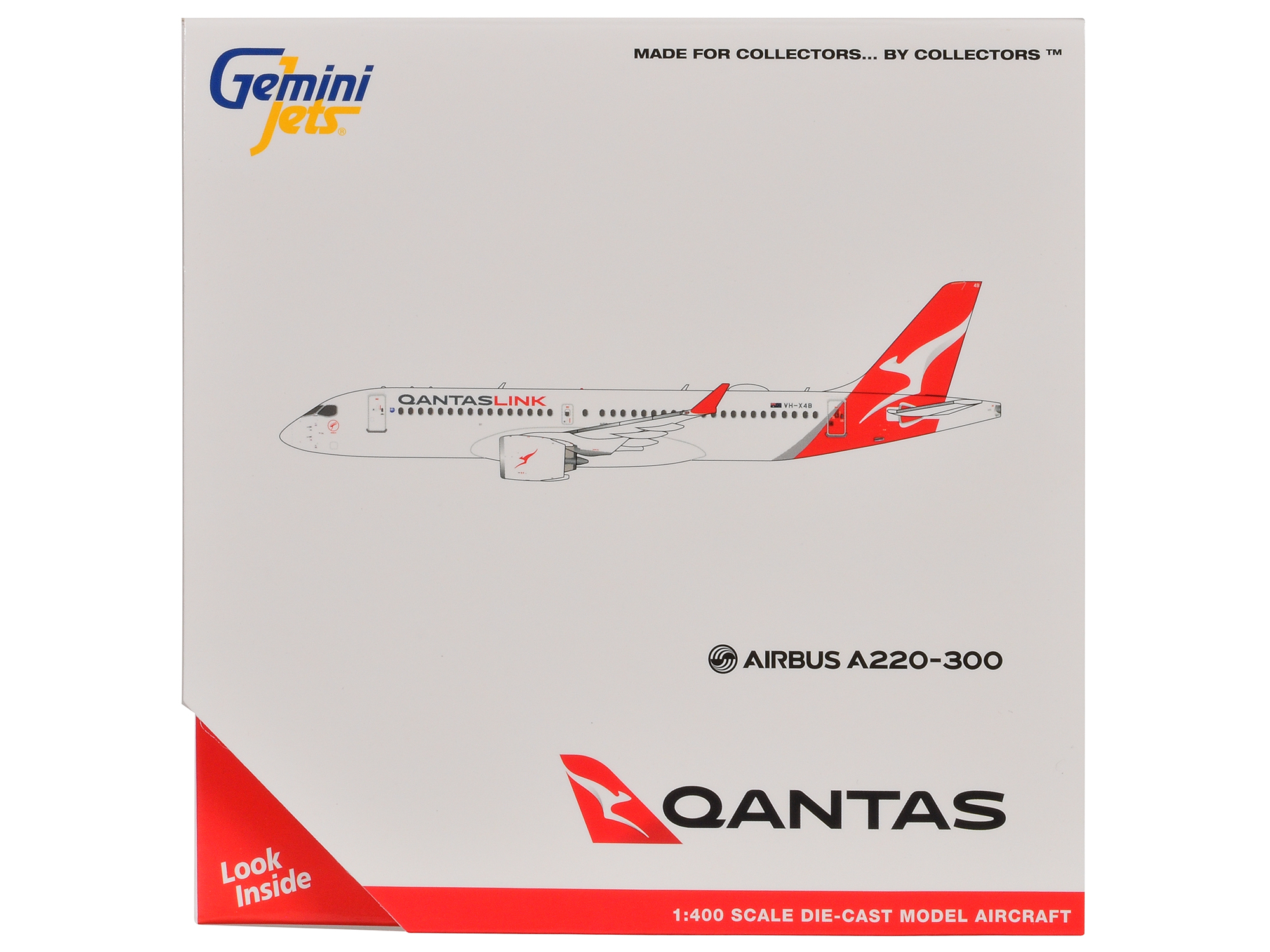 Airbus A220-300 Commercial Aircraft "QantasLink" (VH-X4B) White with Red Tail 1/400 Diecast Model Airplane by GeminiJets