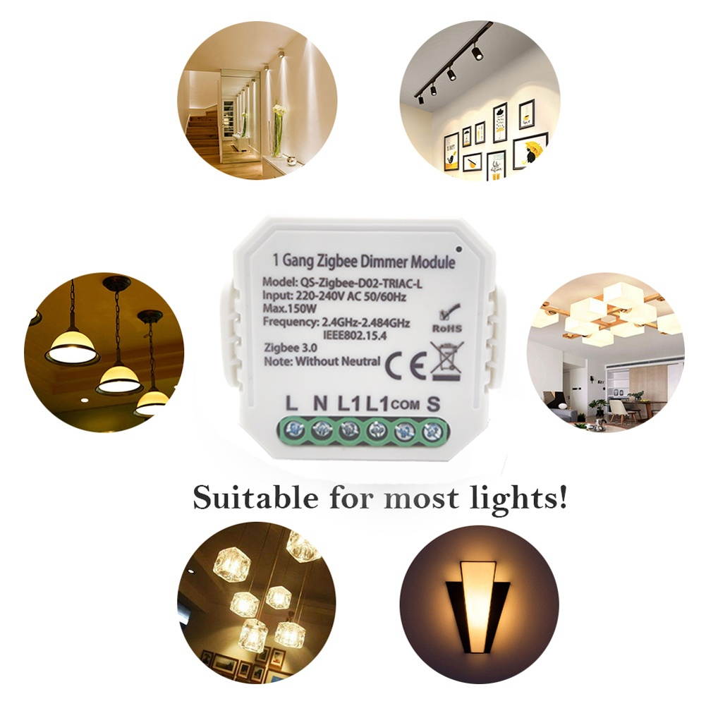 Tuya ZigBee 1 Gang/2 Gang (Optional) Dimmer Module Switch Module Light Control Voice Control Intelligent Home Compatible with Alexa Google Home