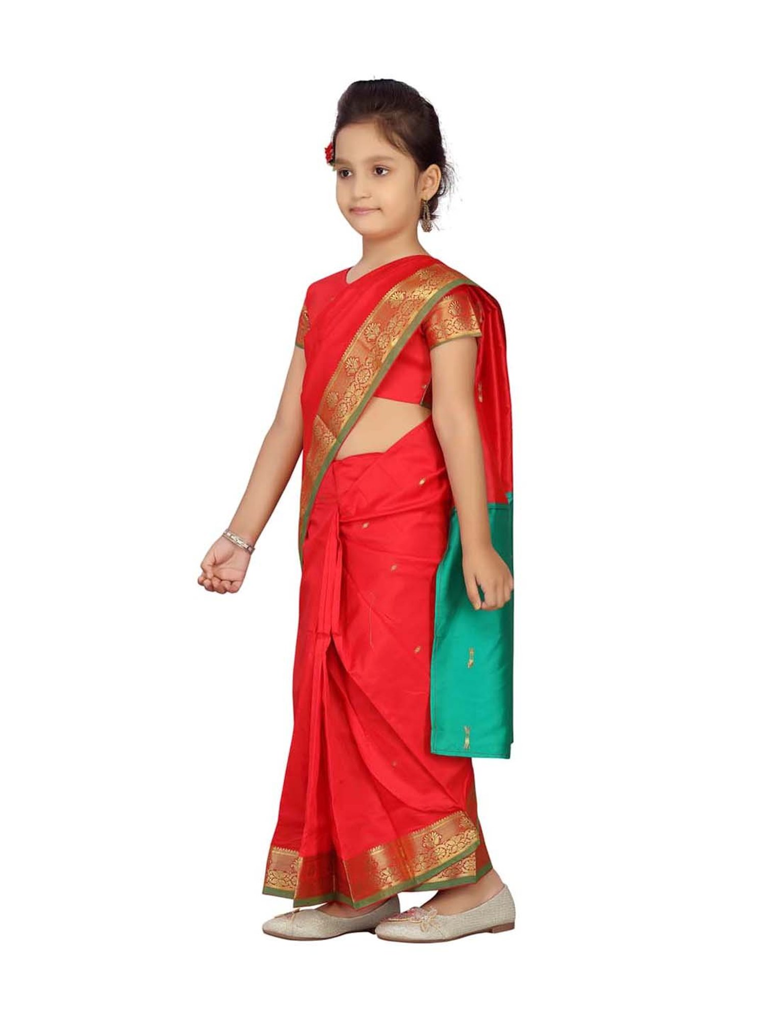 LilPicks Kids Green & White Regular Fit Saree