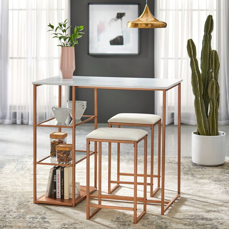 3pc Capella Counter Height Table Dining Sets White/Gold - Buylateral