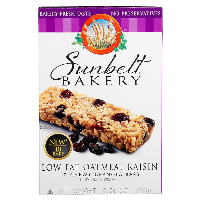 Sunbelt Bakery Low Fat Oatmeal Raisin Granola Bars 10 ct