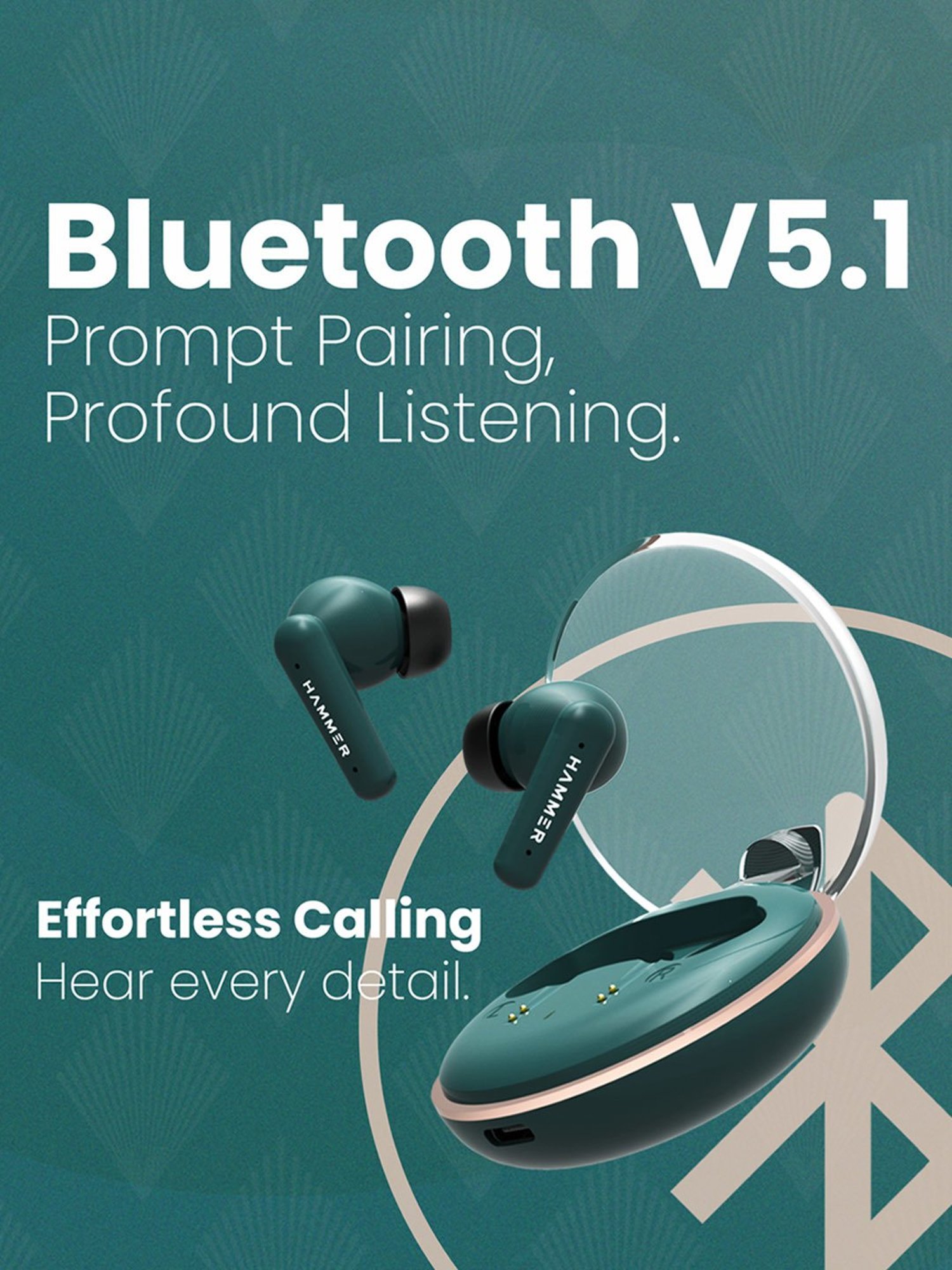 Hammer Airflow Plus TWS Earbuds with Smart Touch Control (Emerald Green)