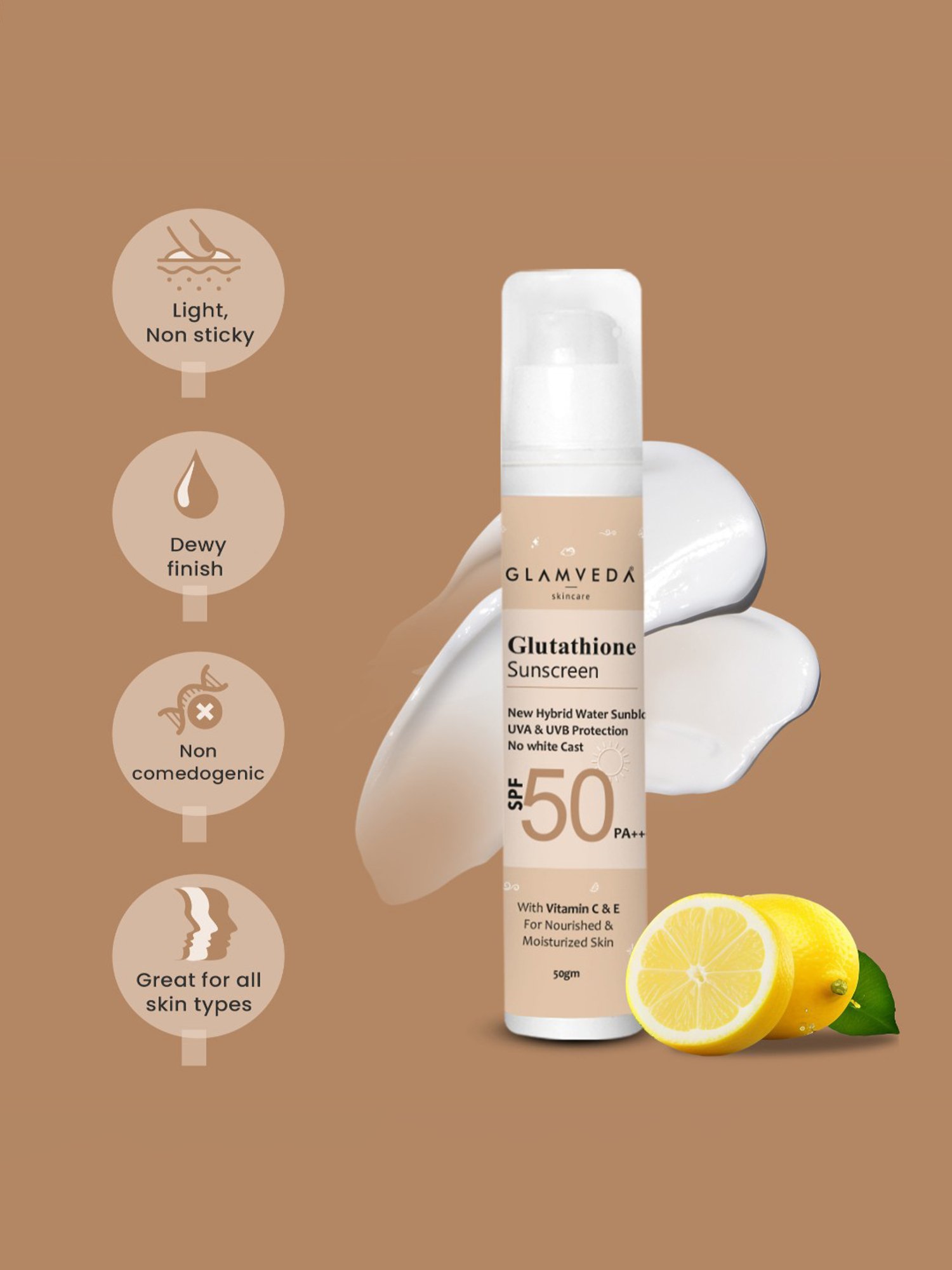 Glamveda Glutathione Sunscreen SPF 50 Pa+++ - 50 gm
