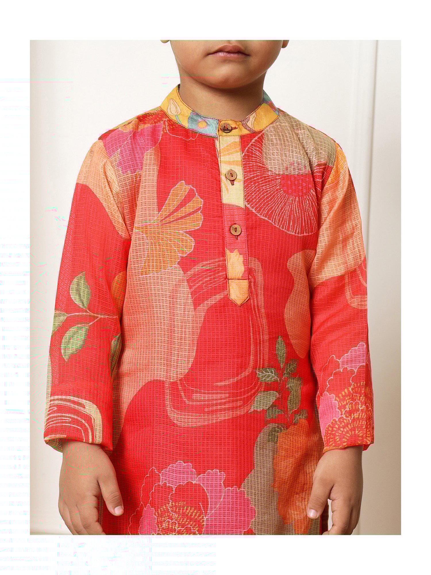 READIPRINT FASHIONS Kids Red Floral Print Full Sleeves Kurta with Pyjamas