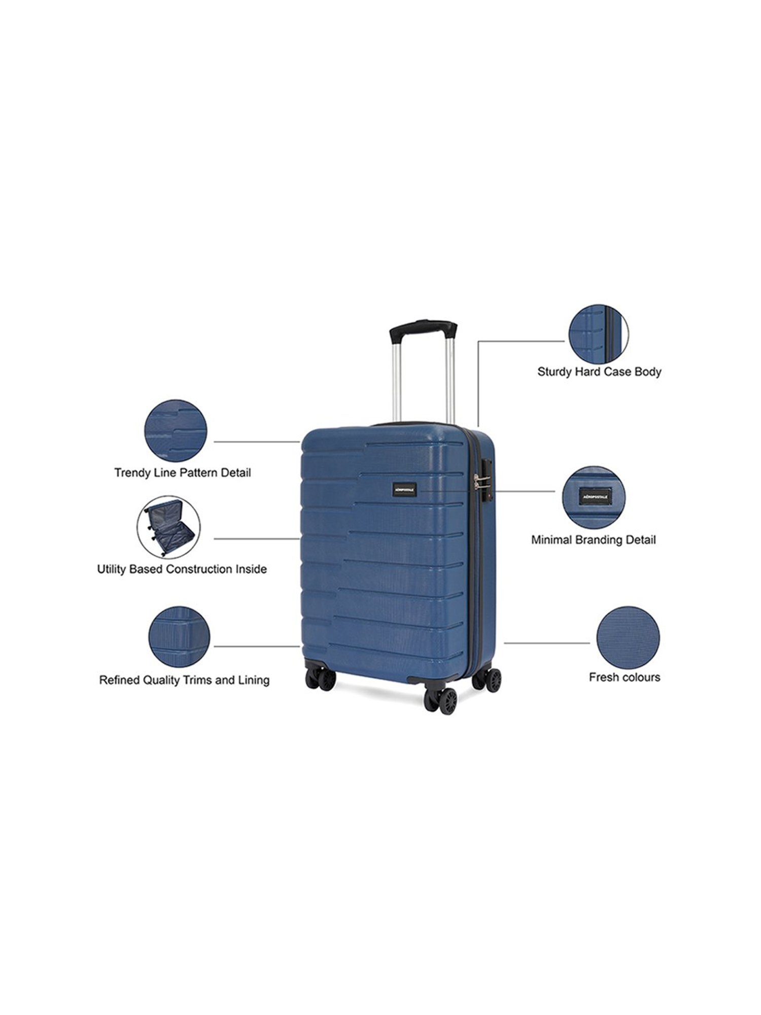 Aeropostale Stout Navy Textured Hard Cabin Trolley Bag - 24 cm