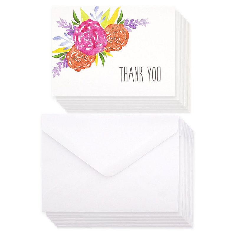 Sustainable Greetings 120-Pack White Watercolor Floral Thank You Notes Greeting Cards Bulk Sets with Envelope 5.1 x 3.7 in