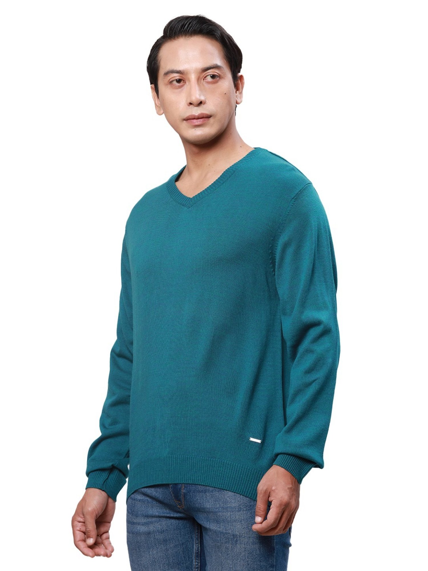 Park Avenue Teal Regular Fit Sweater