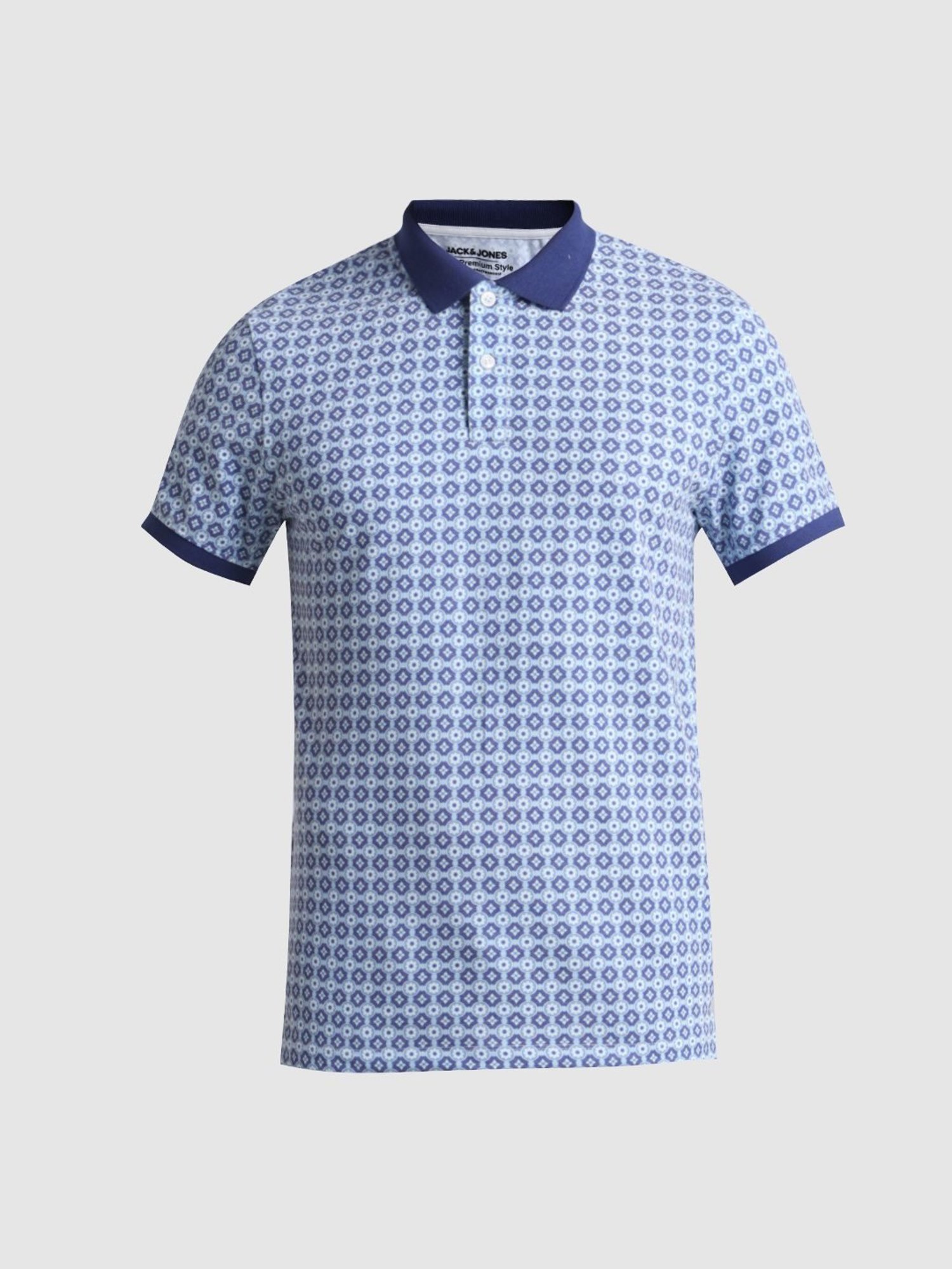 Jack & Jones Cloud Dancer Cotton Slim Fit Printed Polo T-Shirt