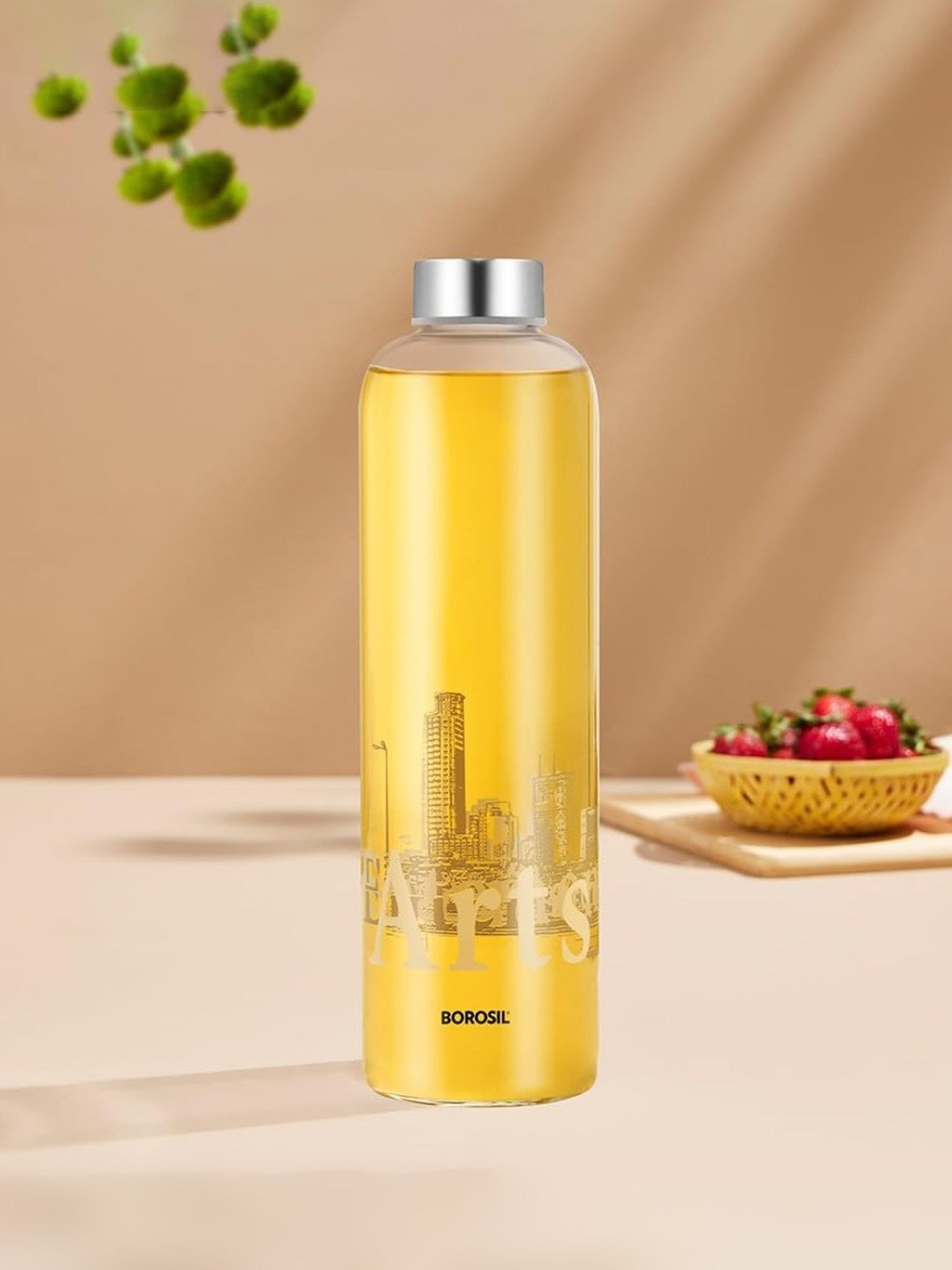 Borosil Water Bottle with Fridge Safe & Leakproof (Transparent, 1000 ml)