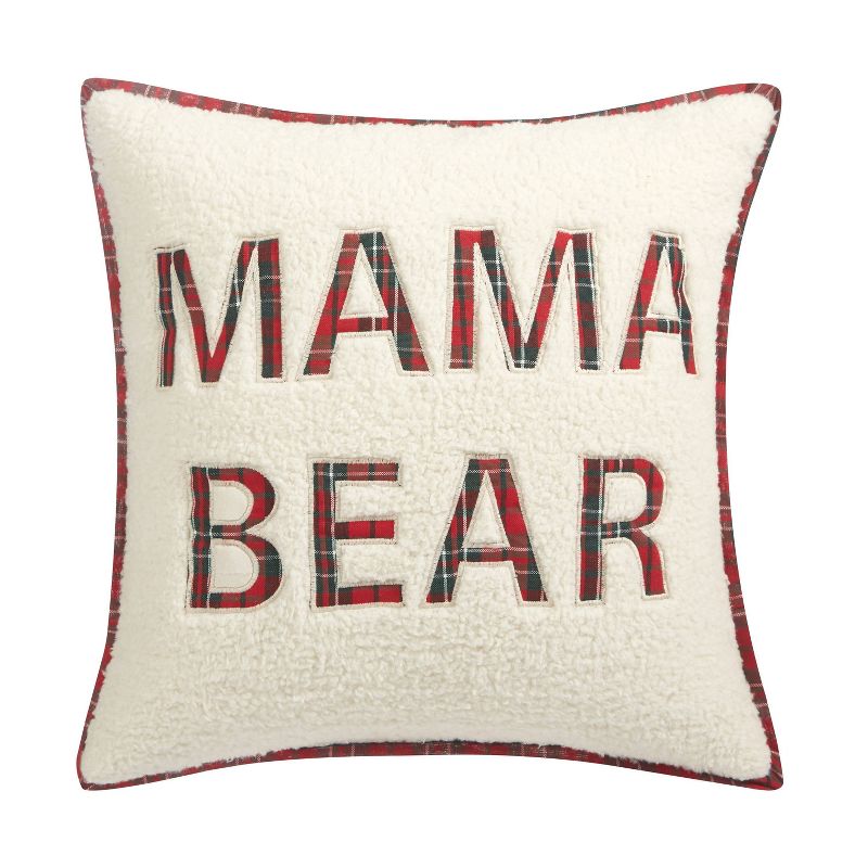 Plaid Applique Mama Bear Decorative Throw Pillow Ivory - Dearfoams