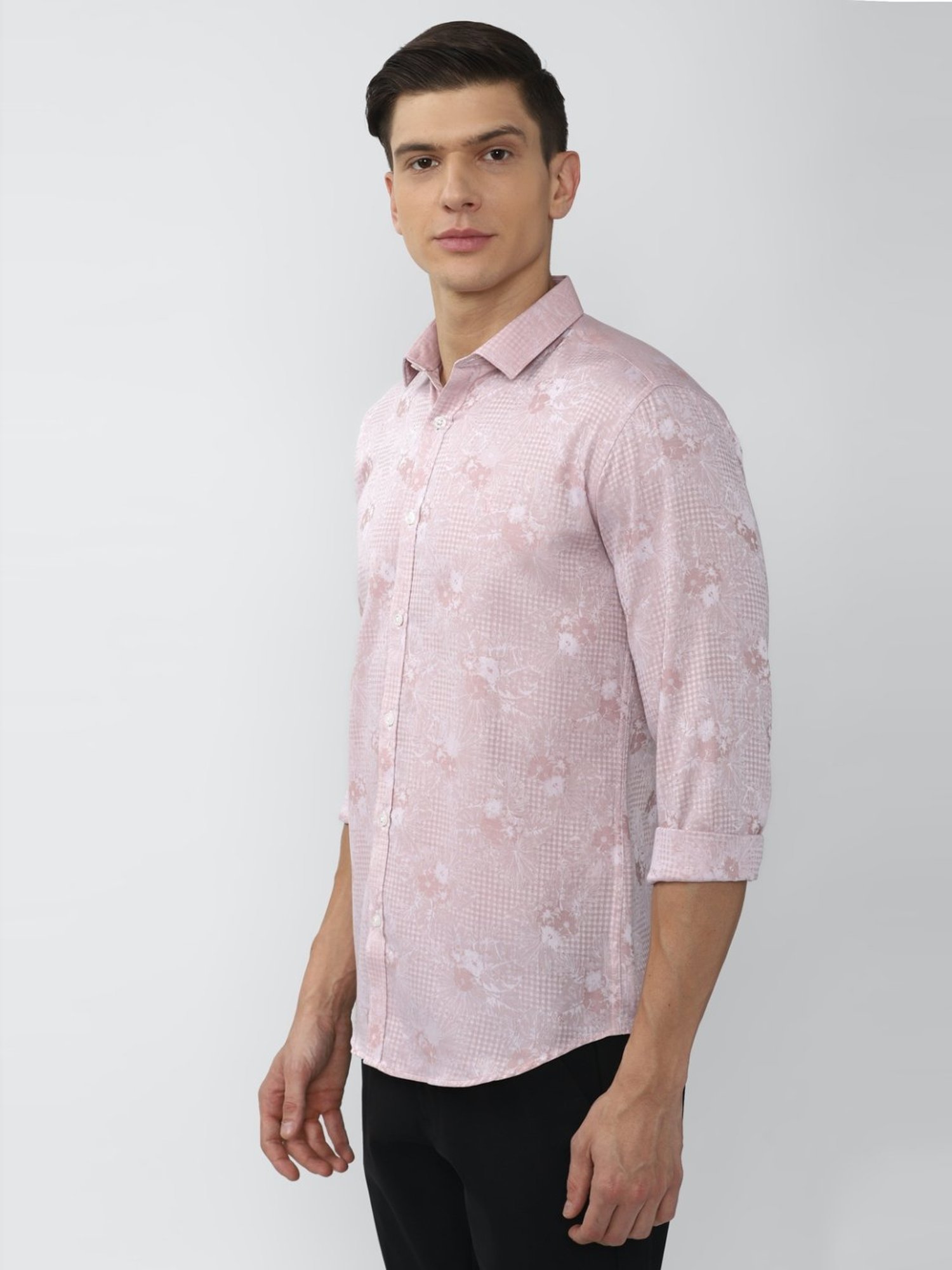 V Dot Pink Cotton Slim Fit Printed Shirt