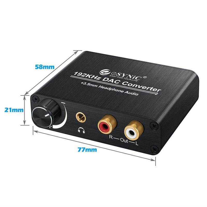 192kHz DAC Converter ESYNIC Digital to Analog Converter Volume Control Digital Optical Coaxial Toslink to Analog Stereo L/R RCA 3.5mm Audio Adapter for Xbox DVD Blu-ray PS3 PS4 AV Amps Cinema Systems