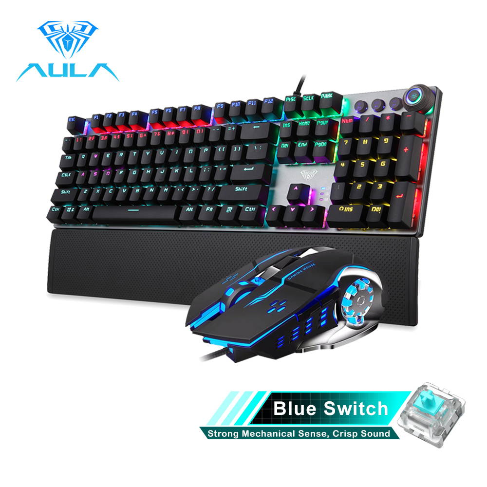 AULA F2088/F2058 Mechanical Gaming Keyboard 104 Anti-ghosting Brown Switch Blue Wired Mix Backlit Keyboard for Gamer Laptop PC