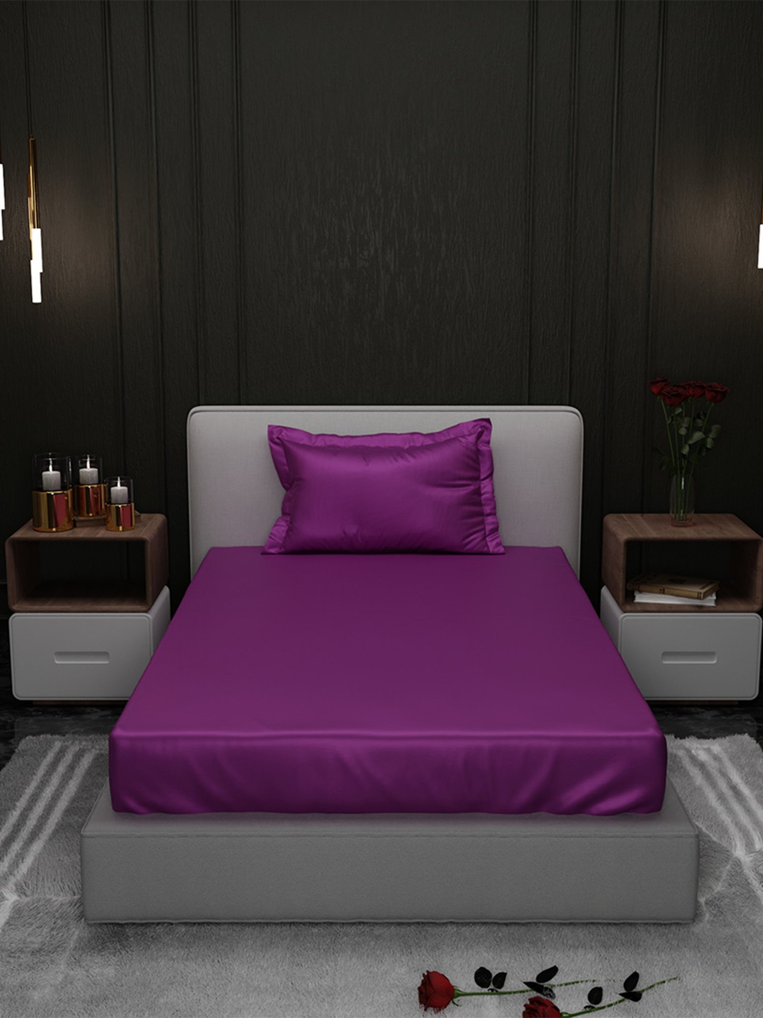 Stoa Paris Purple 300 TC Polyester Single Fitted Sheet with 1 Pillow Cover