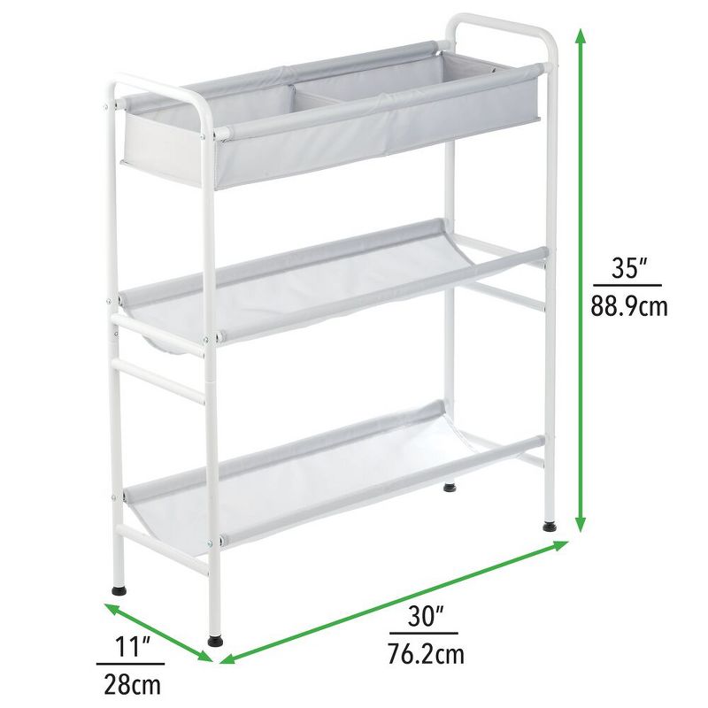 mDesign 3-Tier Metal and Fabric Garage Storage Cart, Compact Design - White/Gray