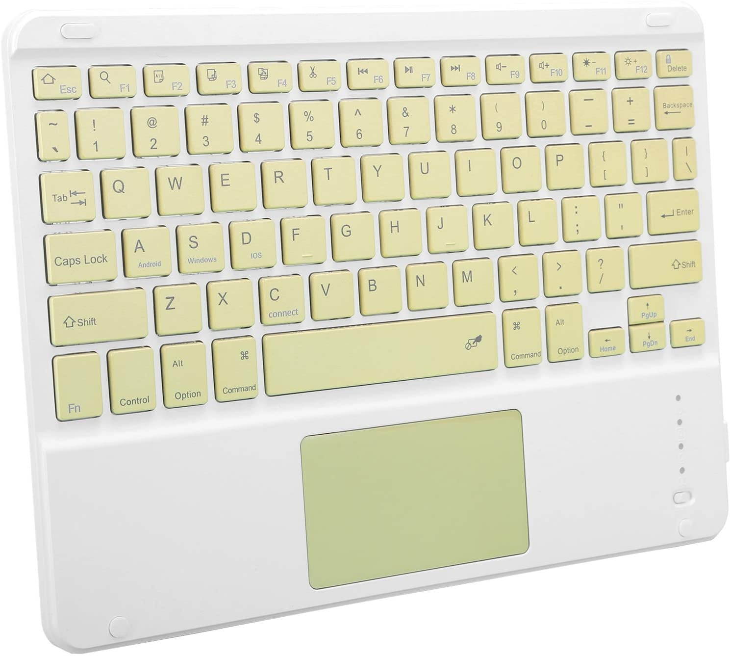 Universal Wireless Bluetooth Keyboard, Mobile Phone Computer Keyboard with Touch Rechargeable, Ultra-Thin, Bluetooth 3.0 Connection, Compatible with Windows, iOS, Android(Yellow)