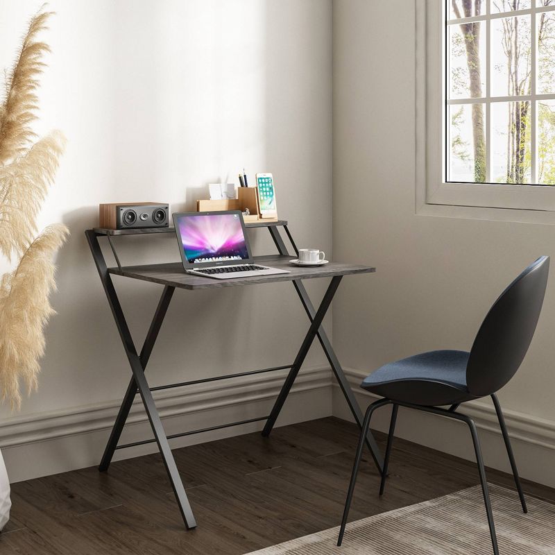Core Folding Two Tier Desk Gray Oak/Black - Jamesdar