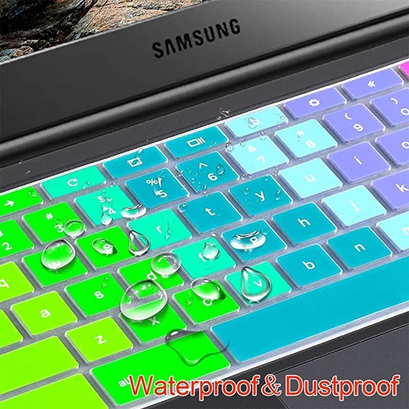 2pcs] Keyboard Cover Skin for Samsung chromebook 4, Samsung Chromebook 11.6/15.6 inch Chromebook 2 XE500C12, Chromebook 3 XE500C13,Chromebook Plus V2 2-in-1 XE520QAB 12.2(Rainbow+Clear)