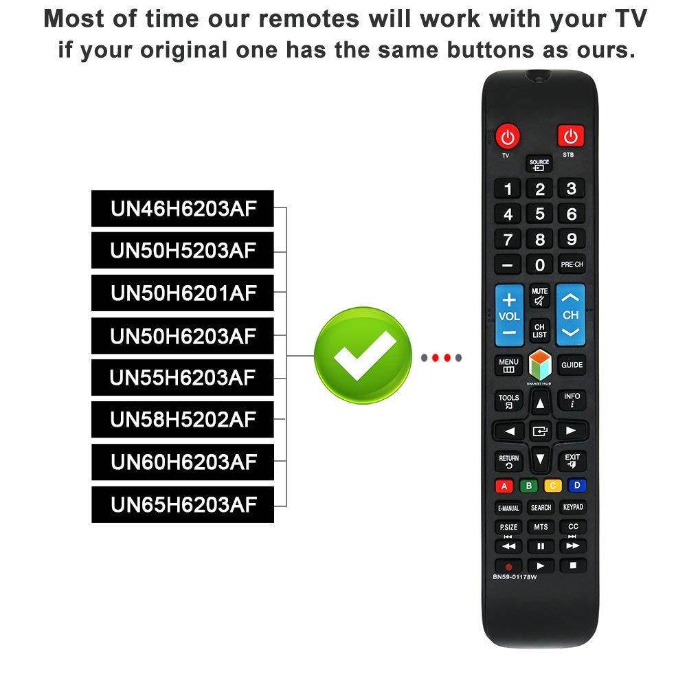 LuckyStar BN5901178W Remote Control Compatible Replacement for Samsung TV UN58H5202AFXZA UN55HU6830FXZA UN50H5203AF UN50H6201AF UN50H5203AFXZA UN50H6201AFXZA UN50H6203AF UN46H6201AFXZA UN46H6203AF