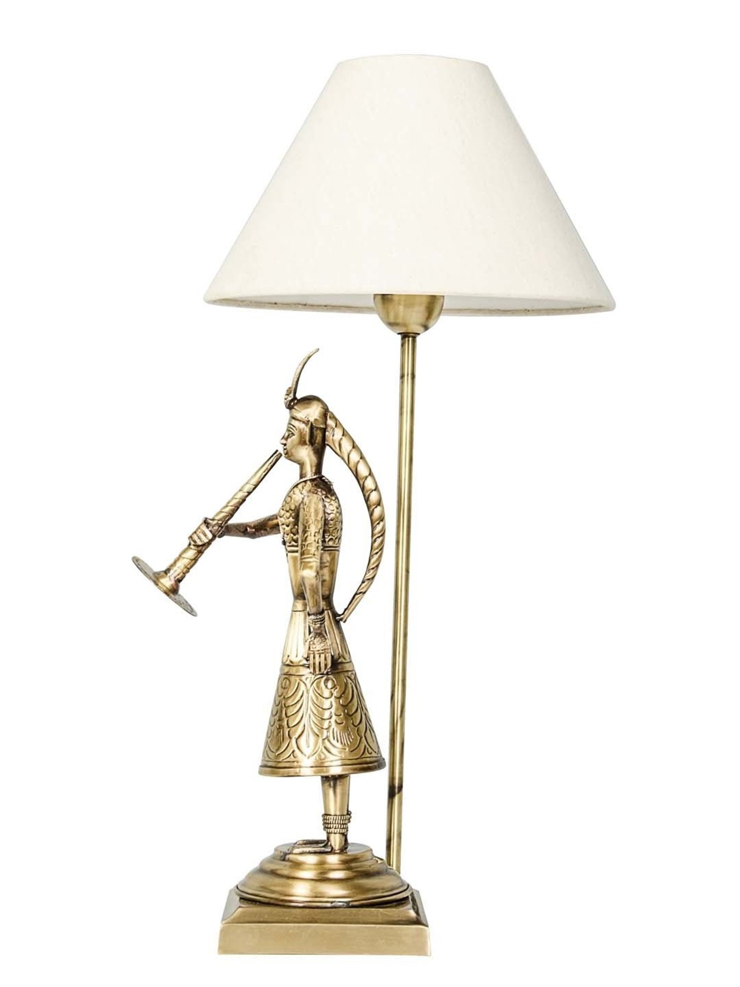 Fos Lighting 'Indian Village' White & Golden Brass Hand-Crafted Bed Lamp - Set of 1