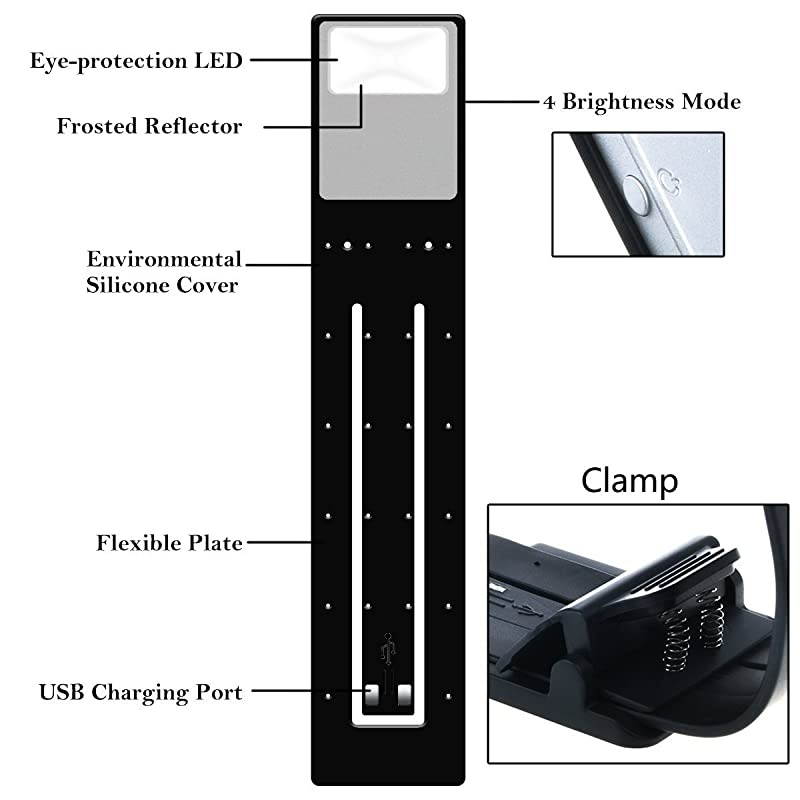 LED Lamp USB Rechargeable Flexible Night Reading 4 Level Brightness 360 &deg;Adjustable Clip on WorkDeskBed Lights for  KindleeBook ReaderBookiPad