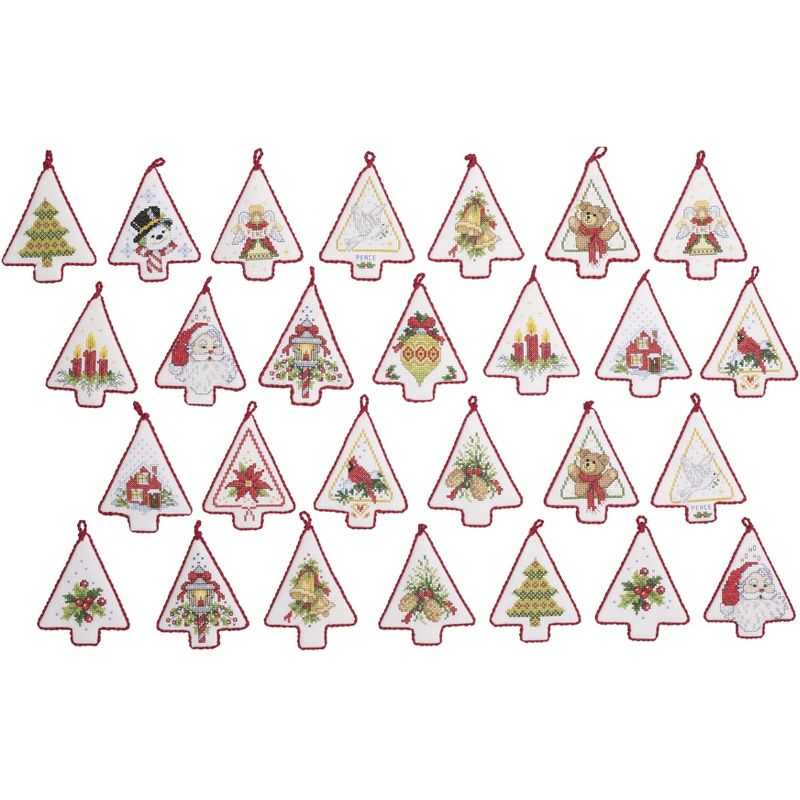 Bucilla Counted Cross Stitch Kit 4"X3.5" 30/Pkg-Mini Christmas Tree Ornaments (14 Count)