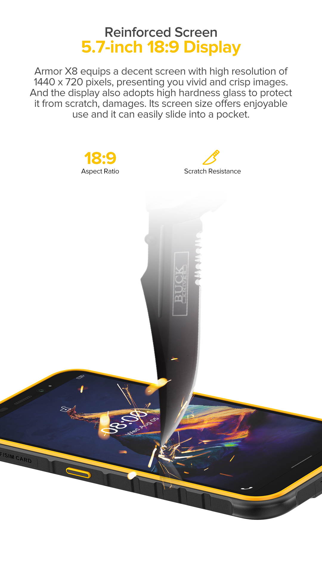 Ulefone Armor X8 4GB + 64GB Unlocked Rugged Phones, Android 10 Octa-core 13MP Triple Rear Camera + 8MP Front Camera, 5.7" HD+ 5080mAh Battery, Global Dual SIM 4G Rugged Smartphones