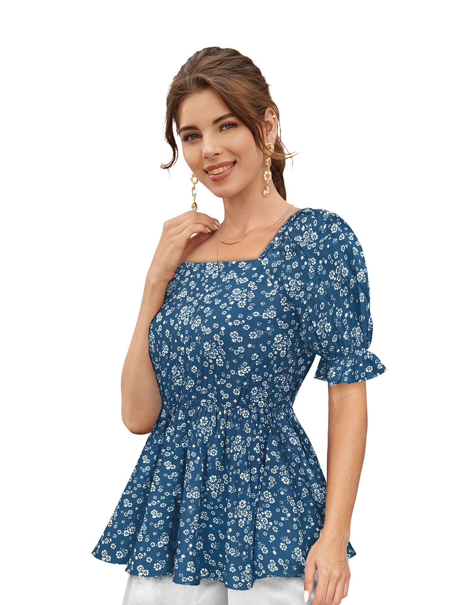 KERI PERRY Teal Floral Print Top