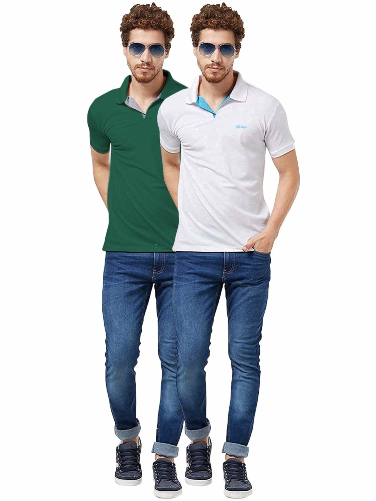 Tab91 Olive & White Regular Fit Printed Polo T-Shirts