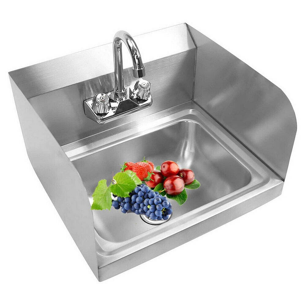 17" Wall Mount Hand Wash Sink Commercial Restaurant Kitchen Home Stainless Steel