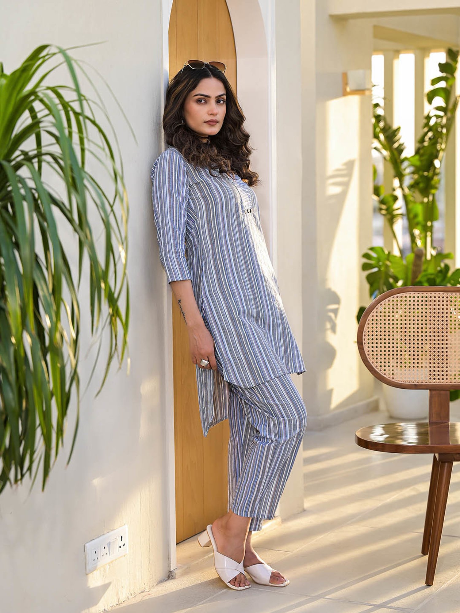 Yufta Blue Striped Tunic & Pant Set