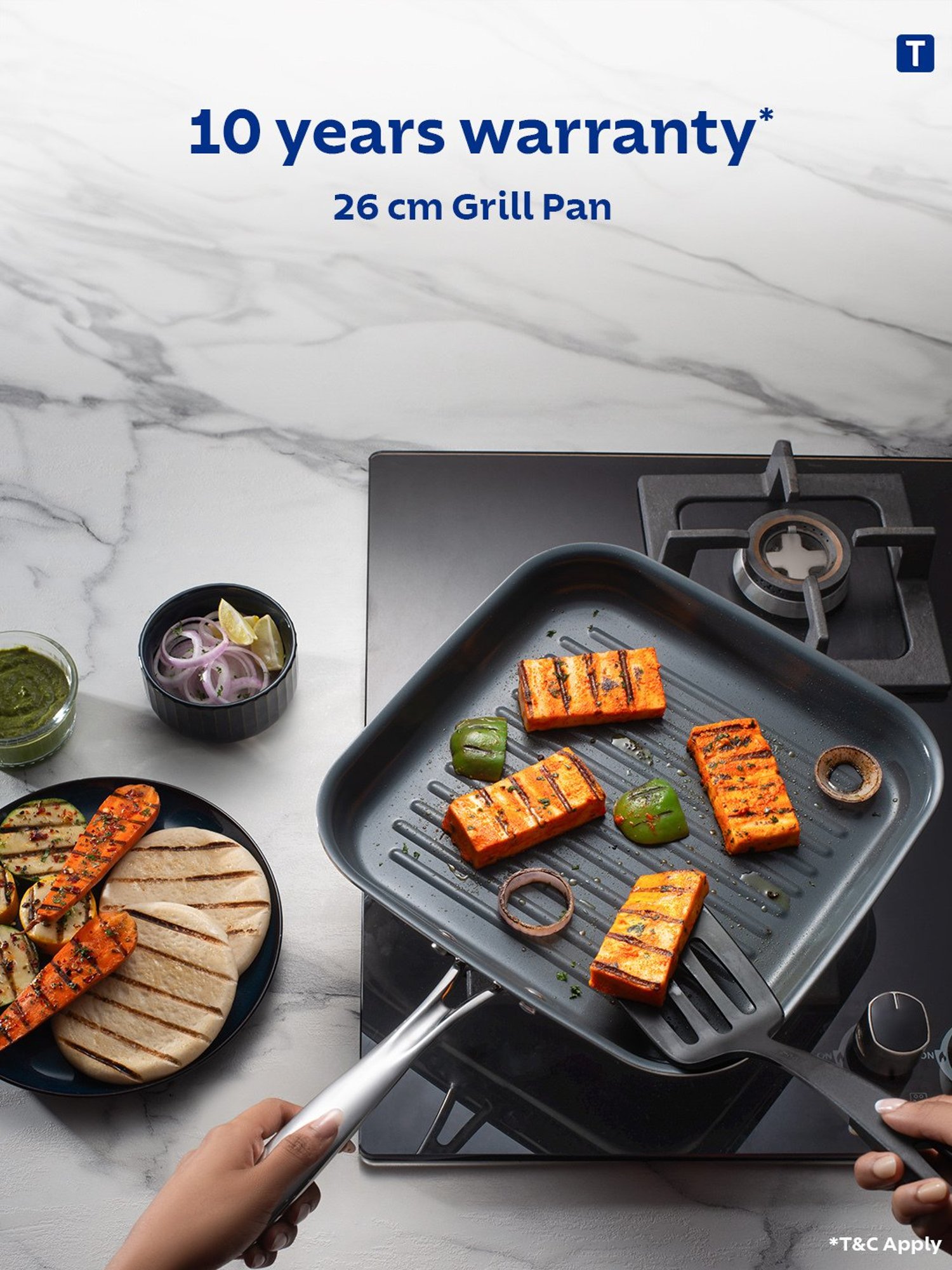 Tramontina Fusao Non-Toxic Triply Stainless Steel Ceramic Grill Pan 26cm Stay Cool Handle