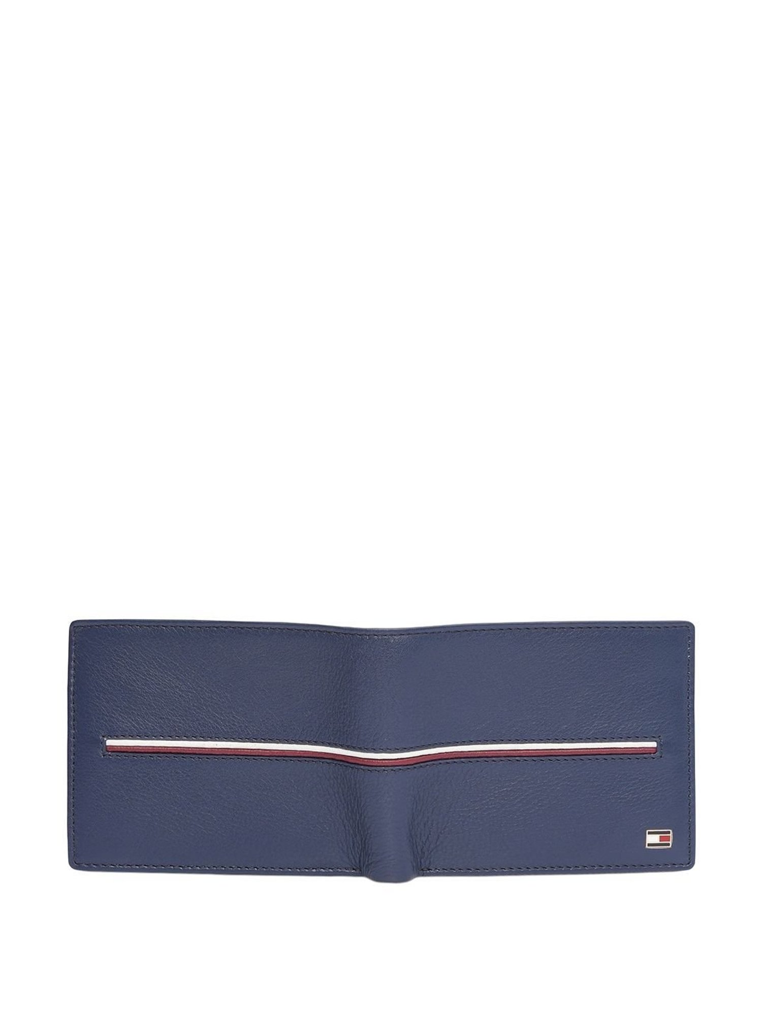 TOMMY HILFIGER Glasgow Navy Leather Striped Bi-Fold Wallet for Men