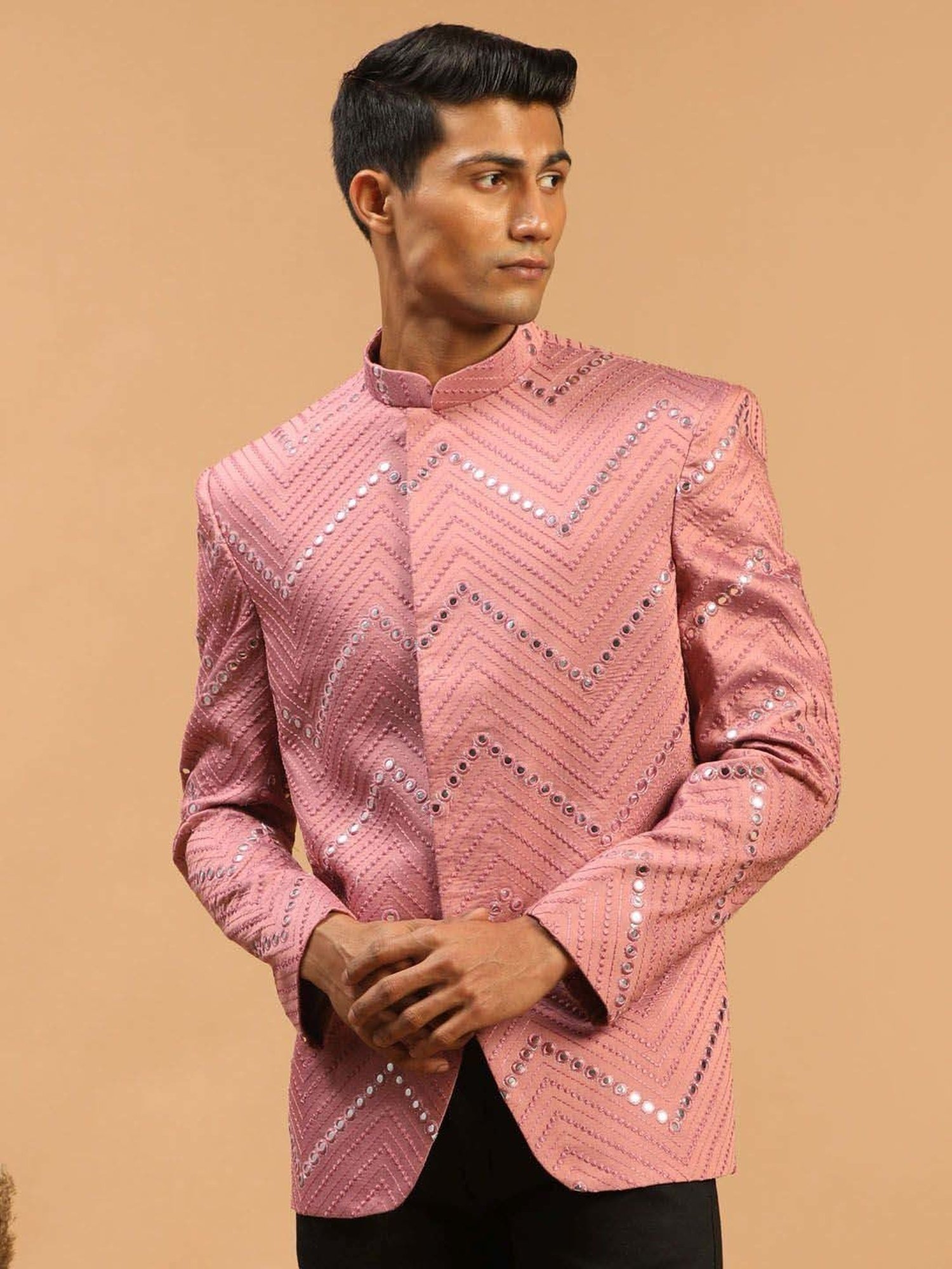 Vastramay Onion Pink Regular Fit Embellished Ethnic Blazer