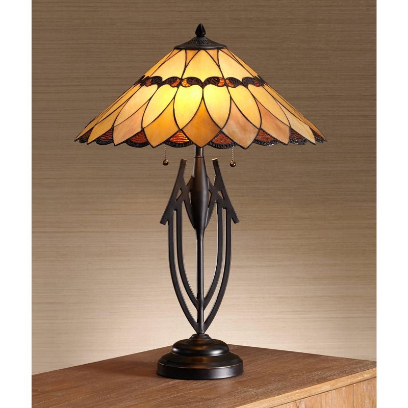 Robert Louis Tiffany Traditional Table Lamp Dark Bronze Sculptural Stained Art Glass Shade for Living Room Bedroom Bedside Family