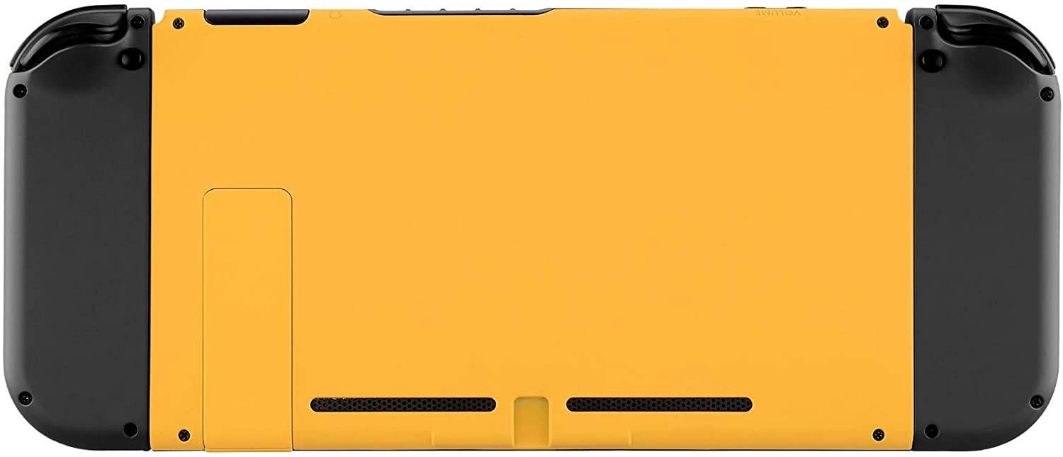 eXtremeRate Soft Touch Grip Caution Yellow Console Back Plate DIY Replacement Housing Shell Case for Nintendo Switch Console with Kickstand &ndash; JoyCon Shell NOT Included