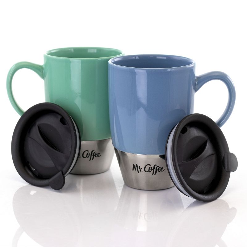 Mr. Coffee Couplet Pastel 3 Piece 15 Ounce Stoneware and Stainless Steel Travel Cups