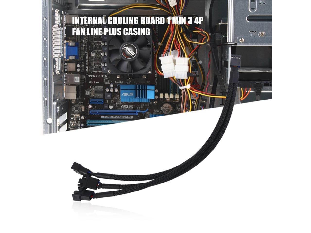 PWM Cooling Fan Splitter Adapter Cable Sleeved Braided Y Splitter Computer PC 4 Pin Fan Extension Power Cable 1 to 3 Converter 12 inches