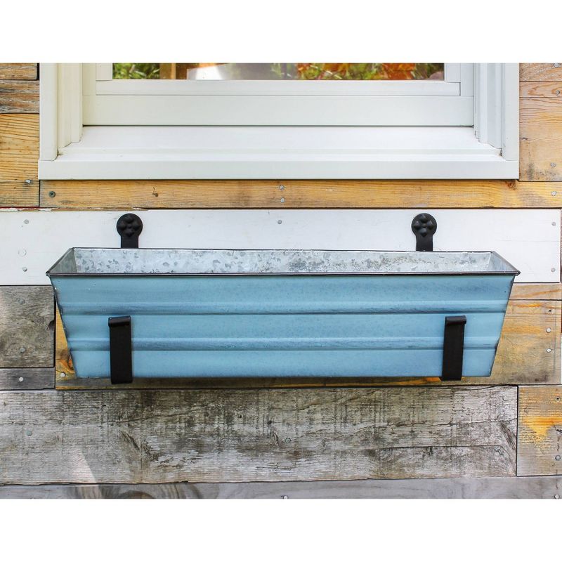 Small Galvanized Metal Rectangular Planter Box with Brackets - Blue - ACHLA Designs