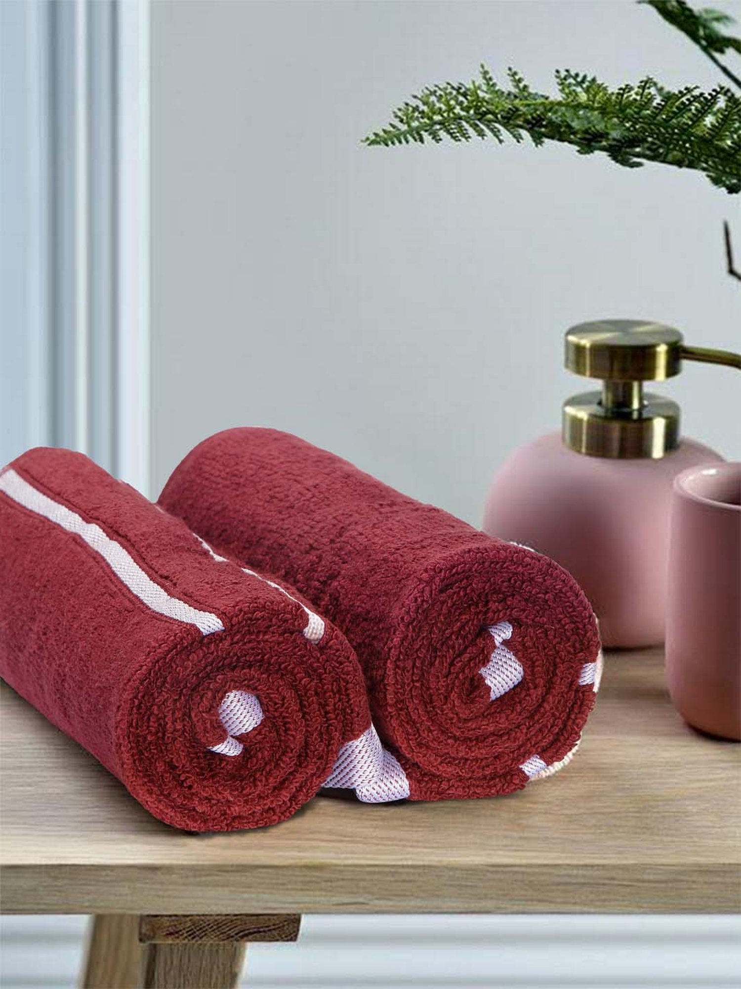 Mark Home 100% Cotton 500 GSM Zero Twist Simply Soft Maroon Hand Towels - Set of 2